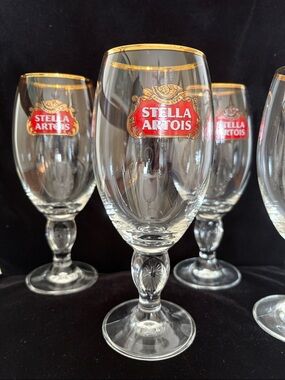 Stella Artois 33cl Gold-Rimmed Beer Goblet Set - Clear Glass (4-Pack)